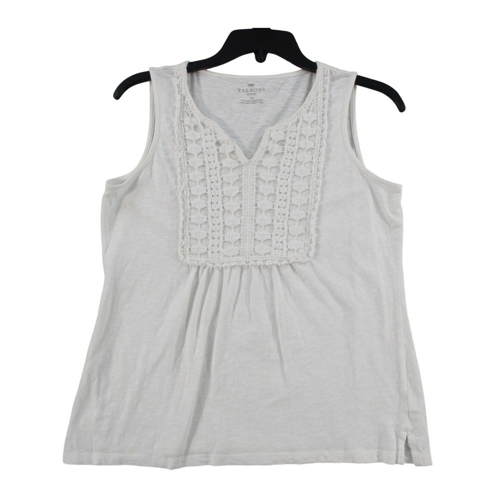 Talbots Petites White Cotton Crochet Lace Bib Sleeveless Tank Top SP
